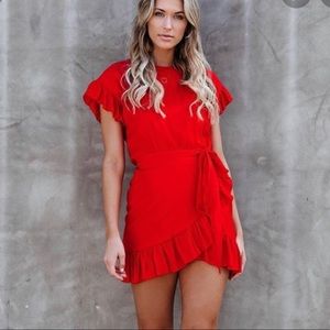 Vici Red Ruffle Wrap Dress